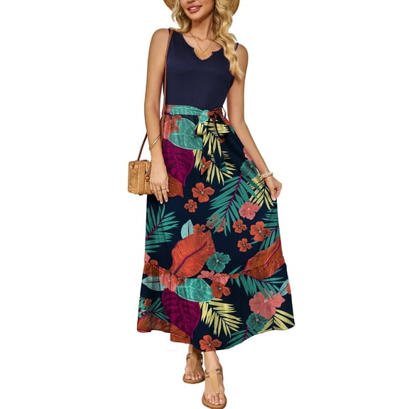 a.Jesdani Women Casual Dresses Sleeveless Ribbed Loose Long Maxi Dresses with Pockets S-XXL