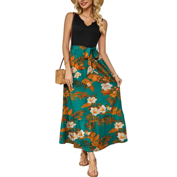 a.Jesdani Women Casual Dresses Sleeveless Ribbed Loose Long Maxi Dresses with Pockets S-XXL