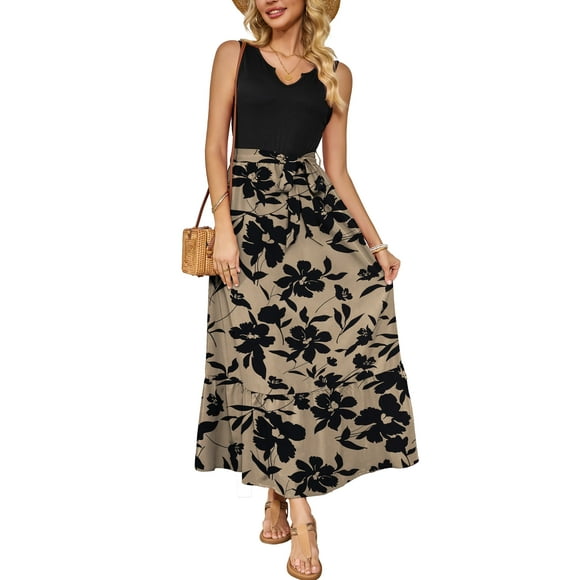 a.Jesdani Women Casual Dresses Sleeveless Ribbed Loose Long Maxi Dresses with Pockets S-XXL