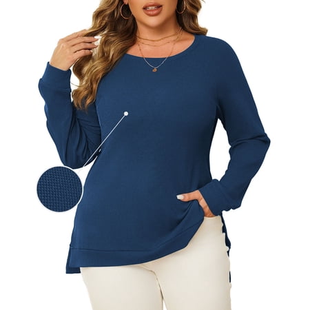 a.Jesdani Women Plus Size Sweatshirts Crew Neck Side Slit Soft Oversized Pollover Sweatshirts 2XL