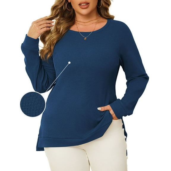 a.Jesdani Women Plus Size Sweatshirts Crew Neck Side Slit Soft Oversized Pollover Sweatshirts 2XL