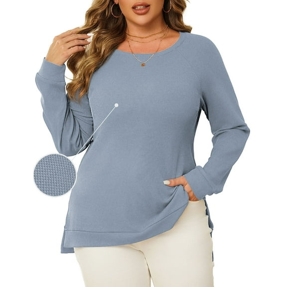 a.Jesdani Women Plus Size Sweatshirts Crew Neck Side Slit Soft Oversized Pollover Sweatshirts 3XL
