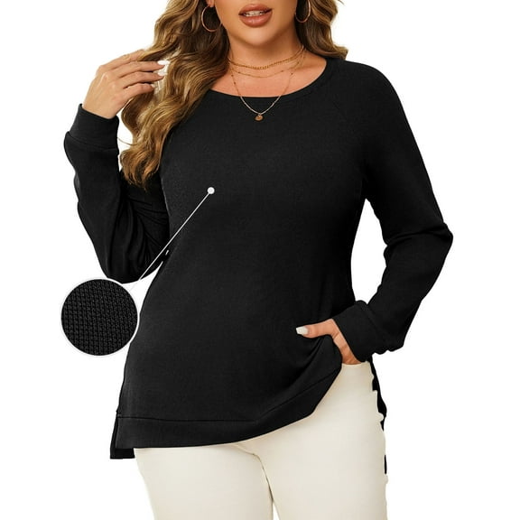 a.Jesdani Women Plus Size Sweatshirts Crew Neck Side Slit Soft Oversized Pollover Sweatshirts 3XL