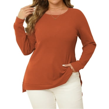 a.Jesdani Women Plus Size Sweatshirts Crew Neck Side Slit Soft Oversized Pollover Sweatshirts 4XL