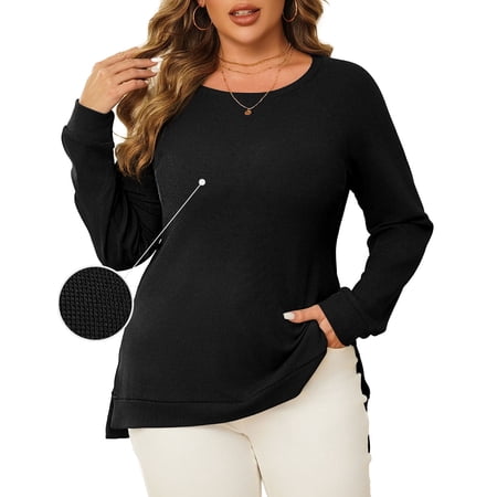 a.Jesdani Women Plus Size Sweatshirts Crew Neck Side Slit Soft Oversized Pollover Sweatshirts 4XL