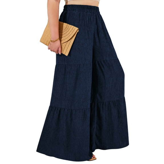 a.Jesdani Women Plus Size Wide Leg Pants Elastic waist Casual Trousers Flowy Pants m-4x