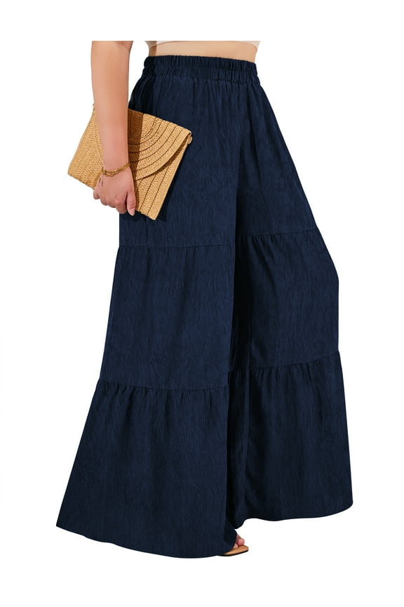 Women Plus Size Wide Leg Pants Elastic waist Casual Trousers Flowy Pants m-4x