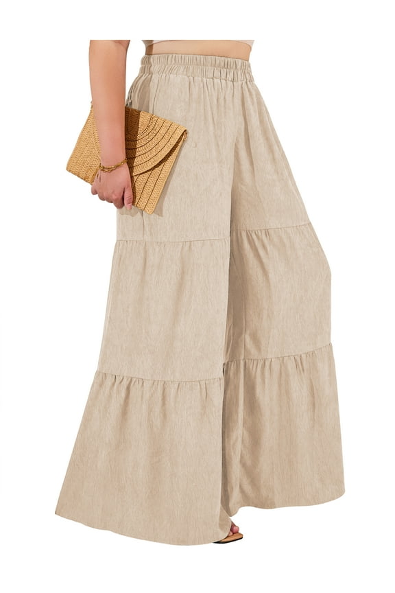 Women Plus Size Wide Leg Pants Elastic waist Casual Trousers Flowy Pants m-4x