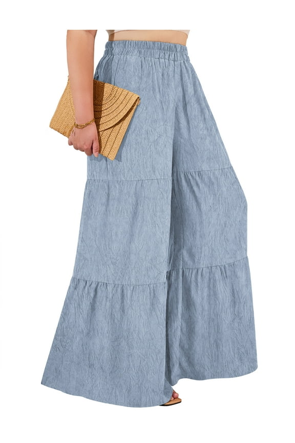 Women Plus Size Wide Leg Pants Elastic waist Casual Trousers Flowy Pants m-4x