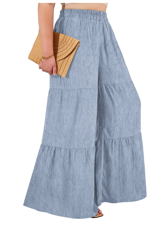 Women Plus Size Wide Leg Pants Elastic waist Casual Trousers Flowy Pants m-4x
