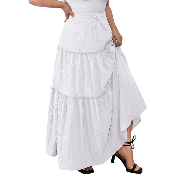 a.Jesdani Women Plus size Long Maxi Skirts Elastic High Waist A Line Ruffle Swing Beach Maxi Skirt L-4x