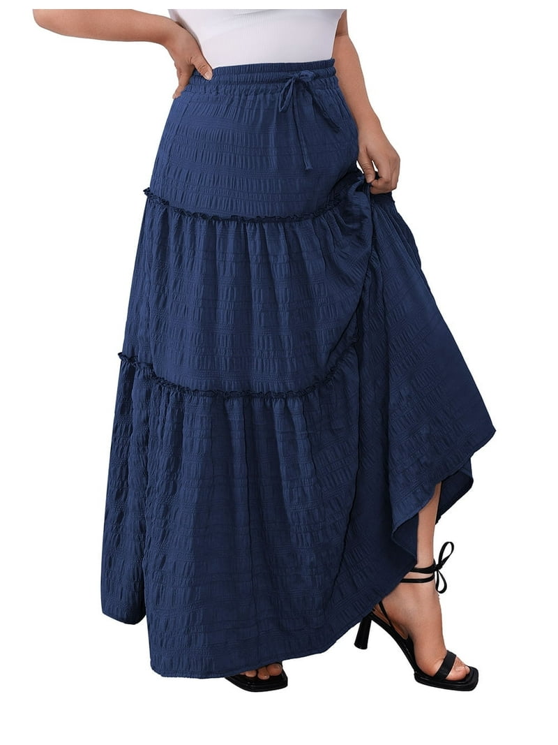 Plus Size Maxi Skirt, Elastic High Waist, Flowy A-Line