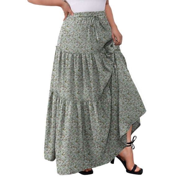 a.Jesdani Women Plus size Long Maxi Skirts Elastic High Waist A Line Ruffle Swing Beach Maxi Skirt L-4x
