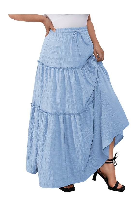 Women Plus size Long Maxi Skirts Elastic High Waist A Line Ruffle Swing Beach Maxi Skirt L-4x