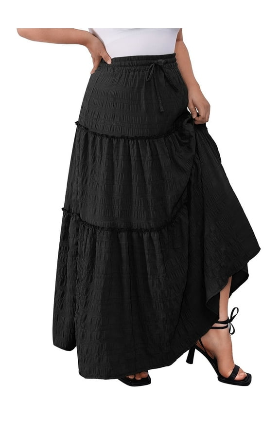 Women Plus size Long Maxi Skirts Elastic High Waist A Line Ruffle Swing Beach Maxi Skirt L-4x