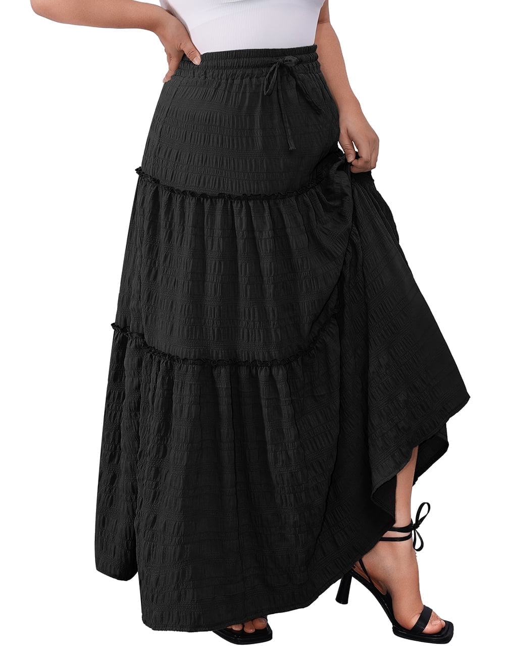 Unique Bargains Women's Plus Solid Zipper A-Line Above Knee