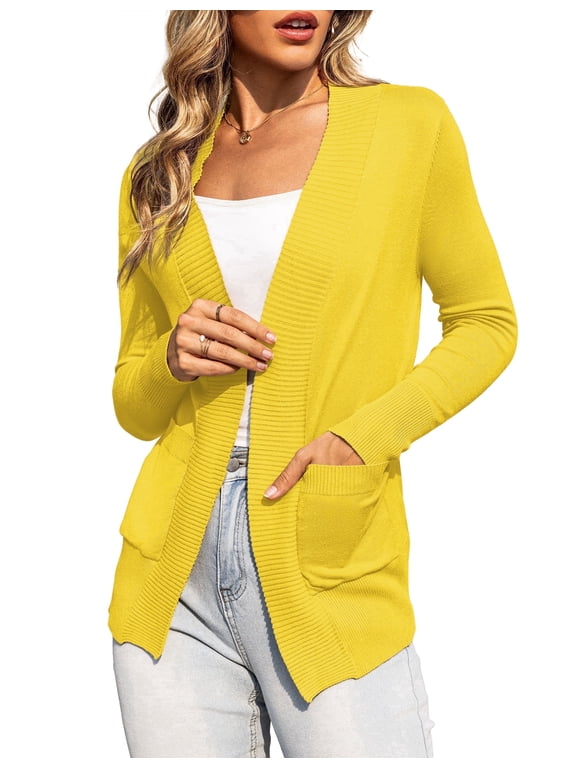 Cardigans for Women Classic Casual Lightweight Ribbed Knit Cardigan Sweaters with Pockets S-XXL
