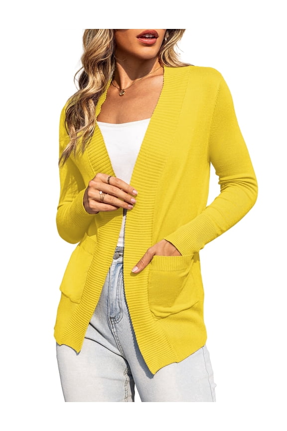 Cardigans for Women Classic Casual Lightweight Ribbed Knit Cardigan Sweaters with Pockets S-XXL