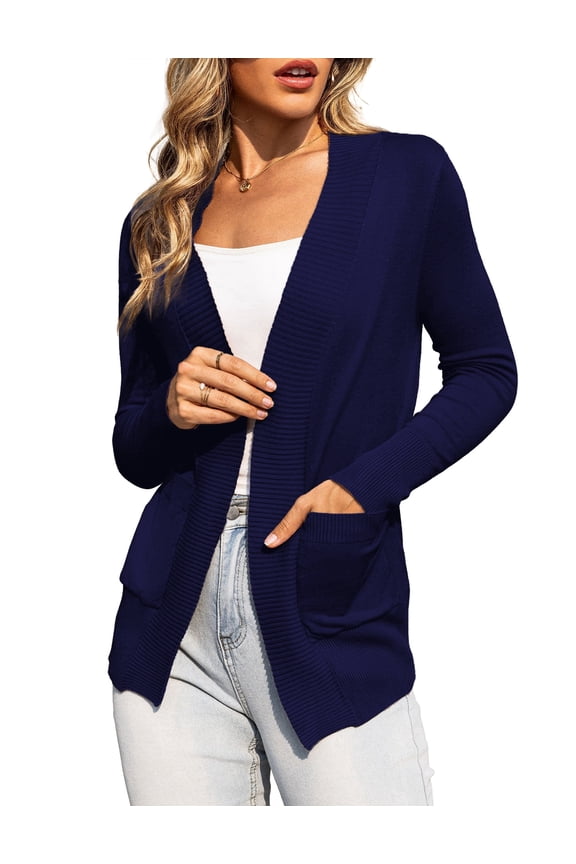 Women's Cardigan Casual Lightweight Knit Cardigan Sweaters with Pockets Navy Blue XXL