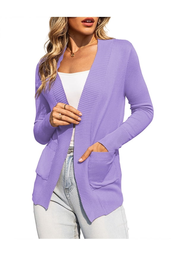 Cardigans for Women Classic Casual Lightweight Ribbed Knit Cardigan Sweaters with Pockets S-XXL