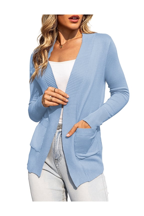 Cardigans for Women Classic Casual Lightweight Ribbed Knit Cardigan Sweaters with Pockets S-XXL