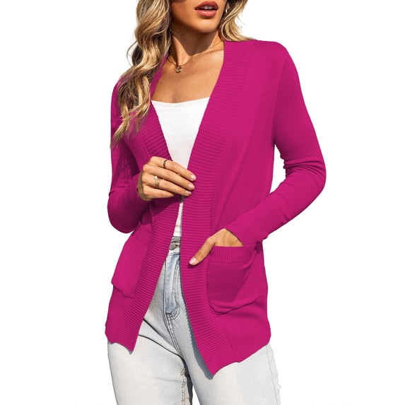 a.Jesdani Women's Cardigan Classic Casual Lightweight Knit Cardigan Sweaters with Pockets Rose L