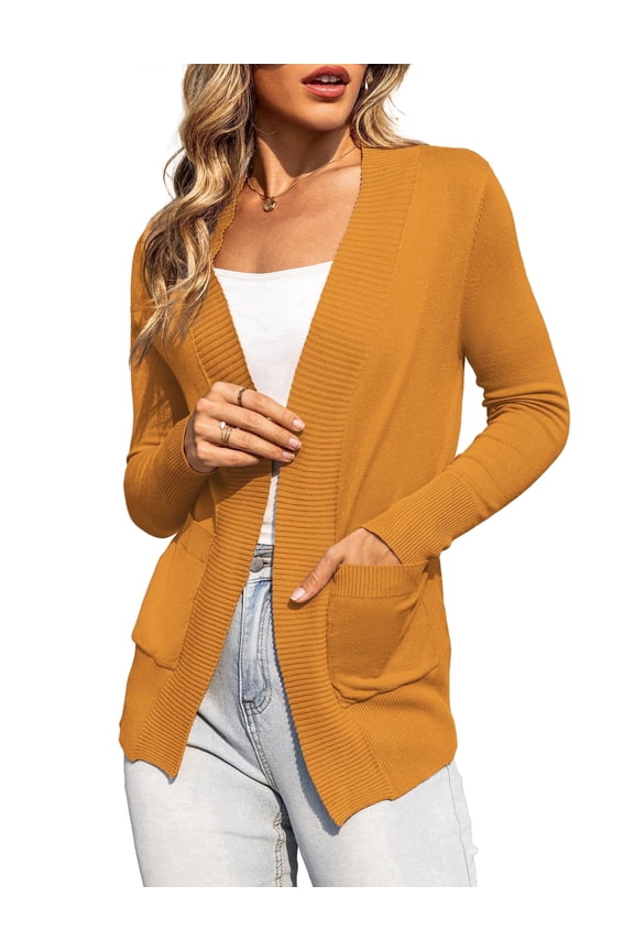 Women's Cardigan Classic Casual Lightweight Knit Cardigan Sweaters with Pockets Mustard XL