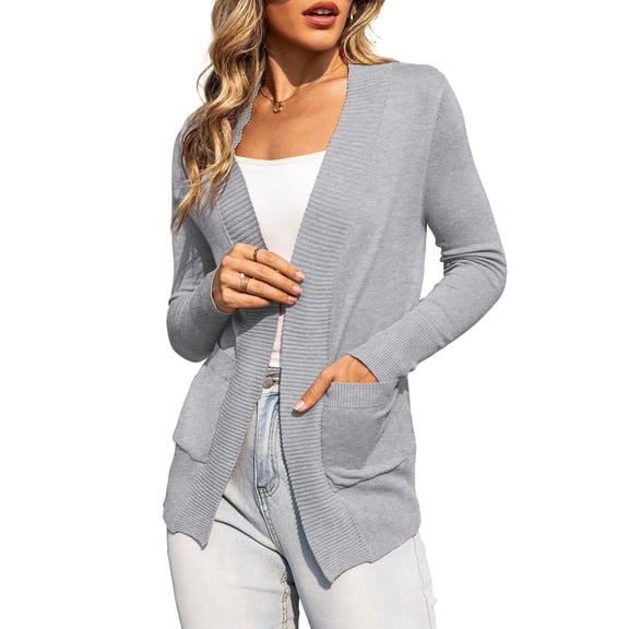 a.Jesdani Women's Cardigan Classic Casual Lightweight Knit Cardigan Sweaters with Pockets Light Grey XL
