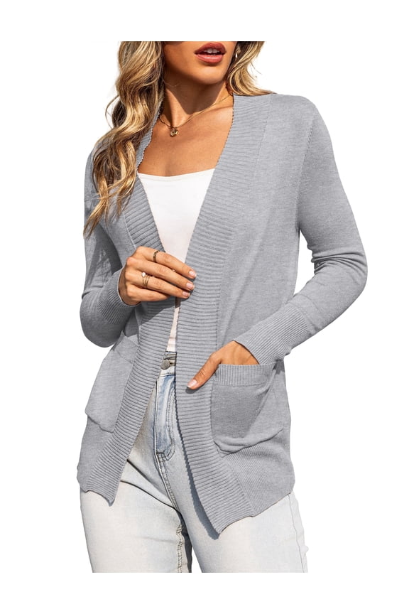 Women's Cardigan Classic Casual Lightweight Knit Cardigan Sweaters with Pockets Light Grey M