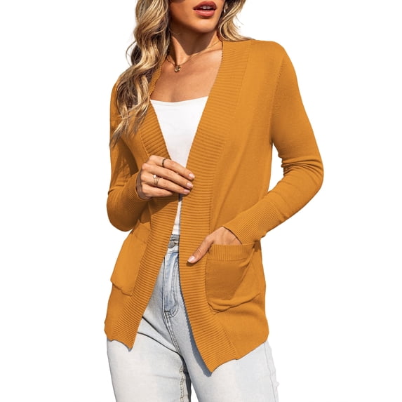 a.Jesdani Women's Cardigan Classic Casual Lightweight Knit Cardigan Sweaters with Pockets Mustard XXL