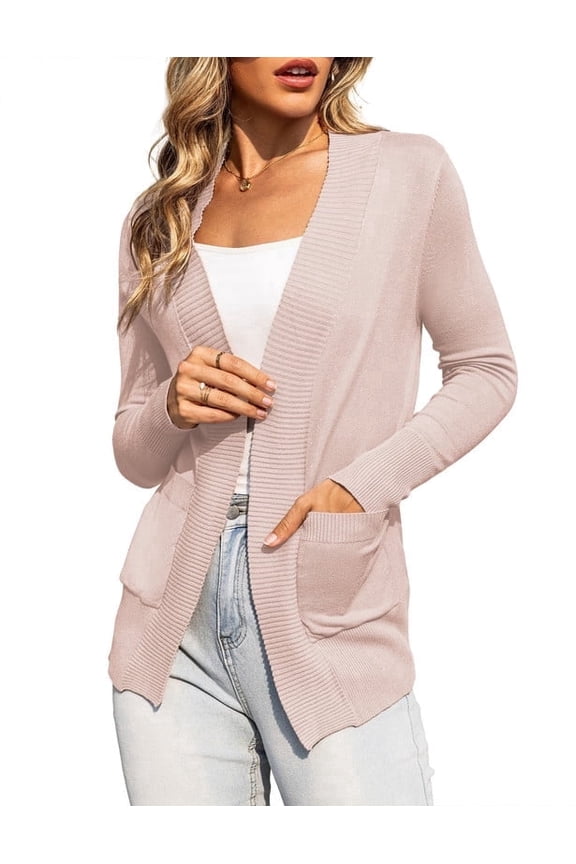 Cardigans for Women Classic Casual Lightweight Ribbed Knit Cardigan Sweaters with Pockets S-XXL