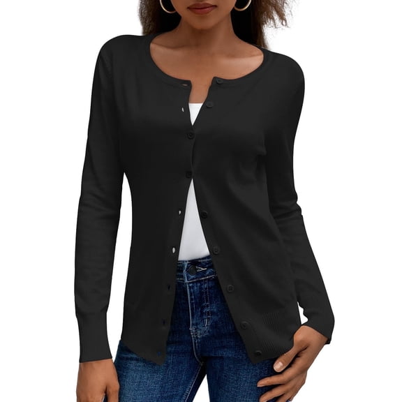 a.Jesdani Women's Cardigan Lightweight Soft Knit Crewneck Cardigan Sweater S-2XL
