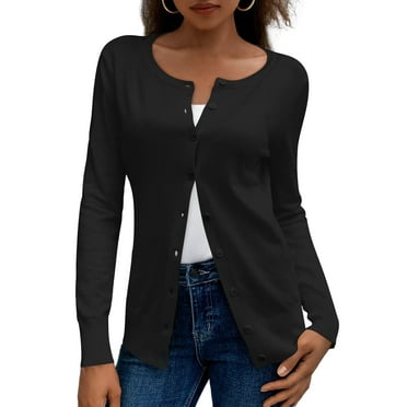 a.Jesdani Women's Cardigan Lightweight Soft Knit Crewneck Cardigan Sweater S-2XL