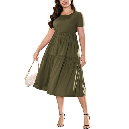 a.Jesdani Women's Plus Size Dresses Casual Short Sleeve Flowy Tiered Summer Maxi Dresses L-4X