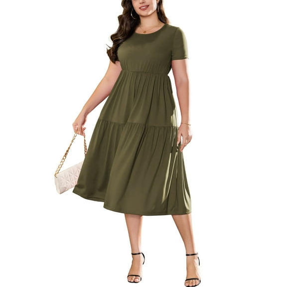 a.Jesdani Women's Plus Size Dresses Casual Short Sleeve Flowy Tiered Summer Maxi Dresses L-4X