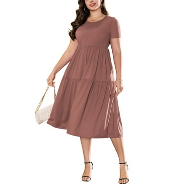 a.Jesdani Women's Plus Size Dresses Casual Short Sleeve Flowy Tiered Summer Maxi Dresses L-4X