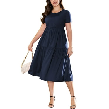 a.Jesdani Women's Plus Size Dresses Casual Short Sleeve Flowy Tiered Summer Maxi Dresses L-4X