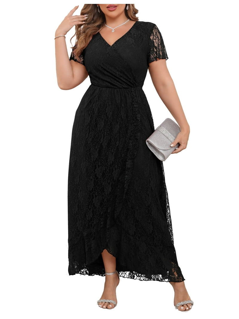 a.Jesdani Women's Plus Size Formal Dresses Lace V Neck Ruffles Sleeves  Wedding Guest Dresses L-4X - Walmart.com