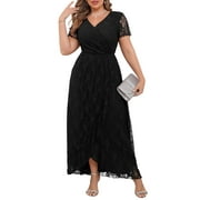 A.JESDANI Women's Plus Size Formal Dresses Lace V Neck Ruffles Sleeves Wedding Guest Dresses L-4X