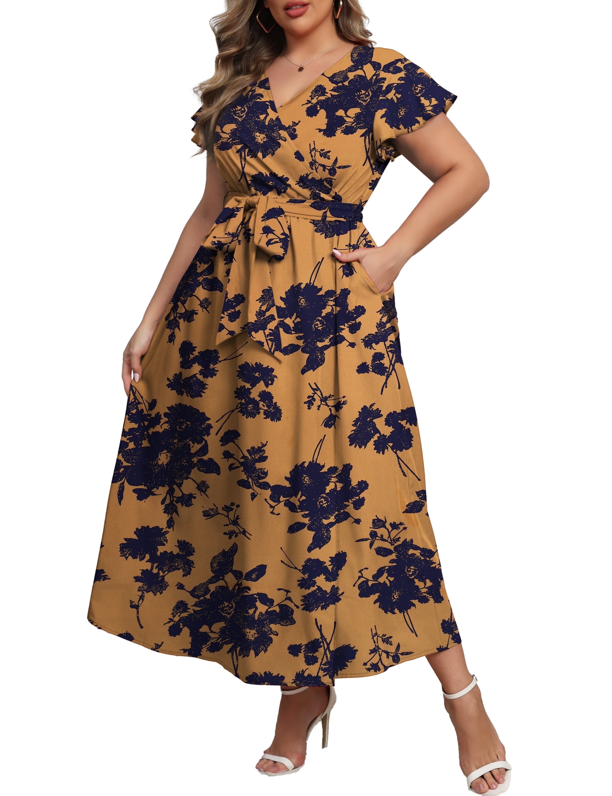 a.Jesdani Women's Plus Size Maxi Dress, Boho Floral, Butterfly Sleeve,  V-Neck, L-4X - Walmart.com