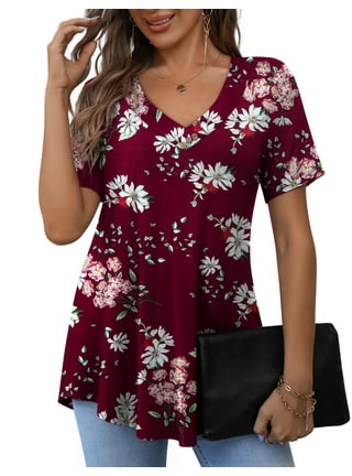 Funfash Plus Size Red Womens Top 3/4 Sleeve Flowy Tunic Dress