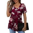 thumbnail image 1 of a.Jesdani Women's Plus Size Short Sleeve Henley Shirt V Neck Floral Blouses Tunic Tops for Women m-4x, 1 of 8
