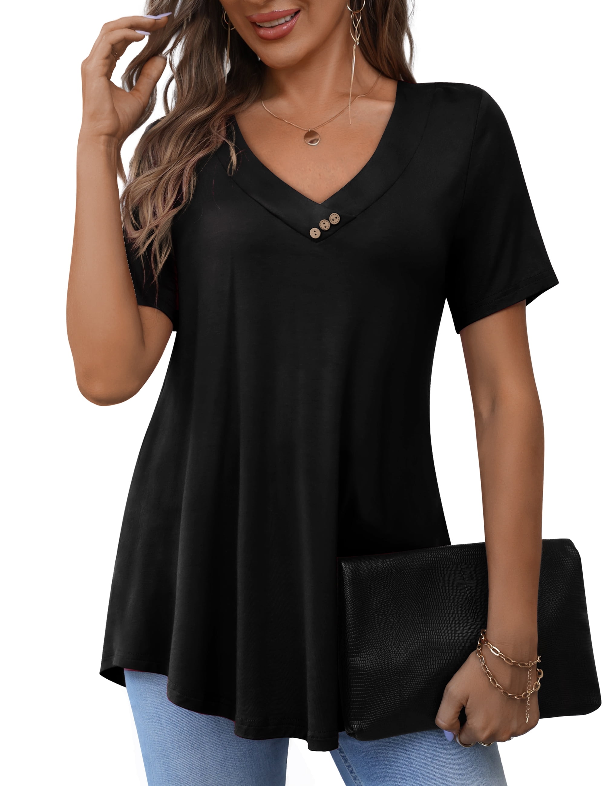 Plus Size Short-Sleeve Henley Printed Top main image 0