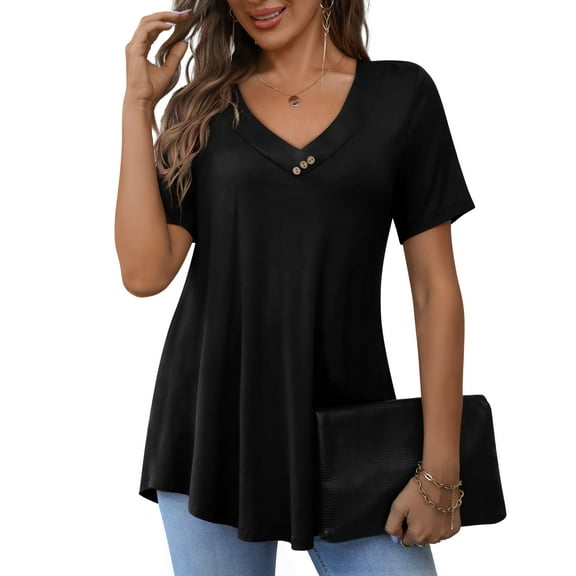 a.Jesdani Women's Plus Size Short Sleeve Henley Shirt V Neck Floral Blouses Tunic Tops for Women m-4x