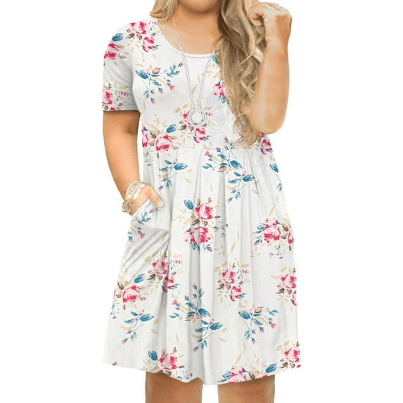 a.Jesdani Women's Plus Size Summer Dresses Casual Short Sleeve Pleated Dress L-4X