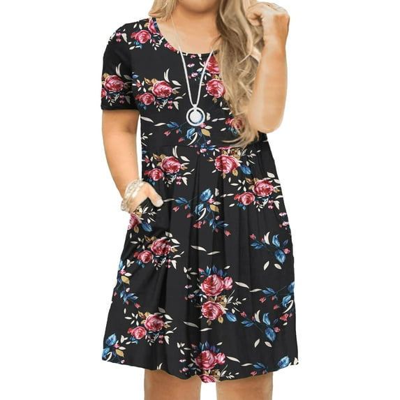 a.Jesdani Women's Plus Size Summer Dresses Casual Short Sleeve Pleated Dress L-4X