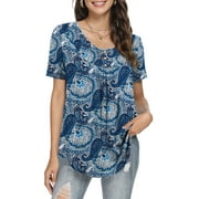 a.Jesdani Women's Plus Size Tunic Tops Casual Floral Blouses Short Sleeve Henley Shirts for Women M-4XL