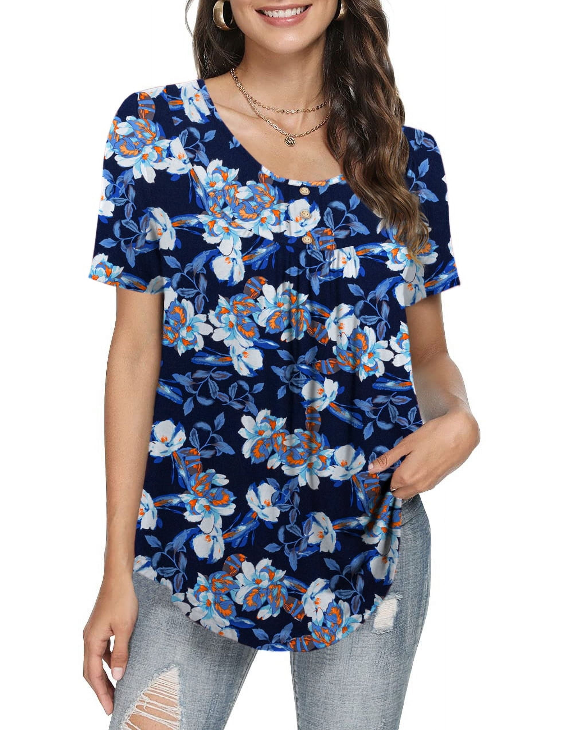 a.Jesdani Women's Plus Size Tunic Tops Casual Floral Blouses Short ...