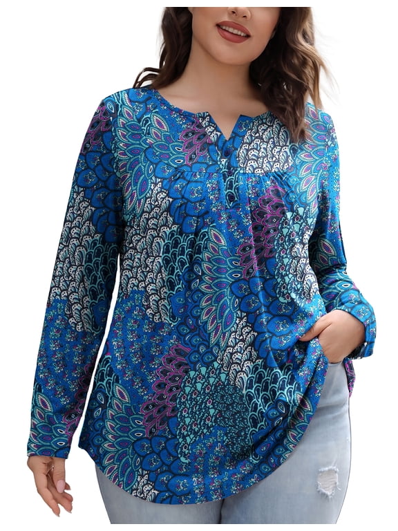 Women's Plus Size Tunic Tops Long Sleeve V Neck Casual Blouses m-4x