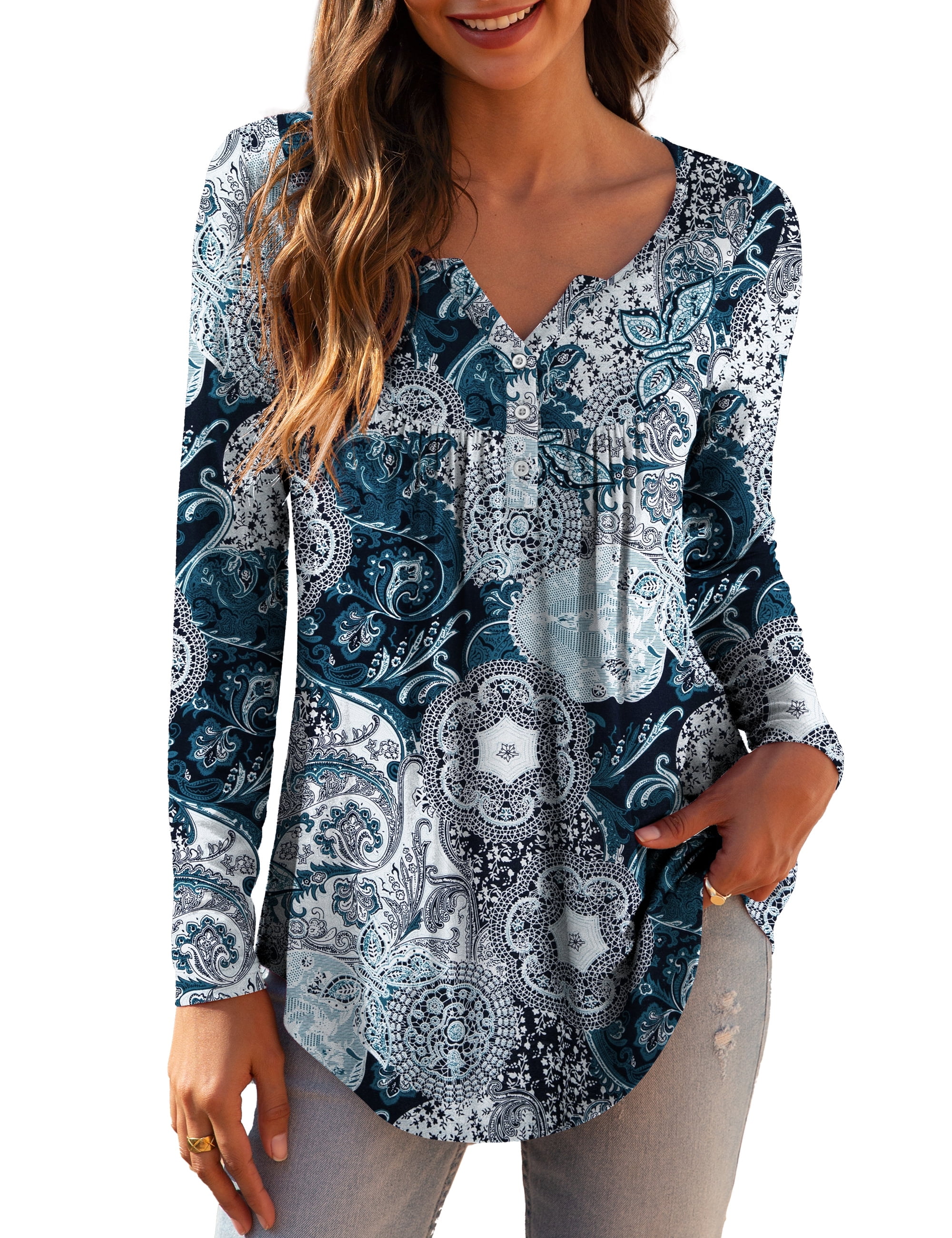 a.Jesdani Women's Plus Size Tunic Tops Long Sleeve V Neck Casual ...